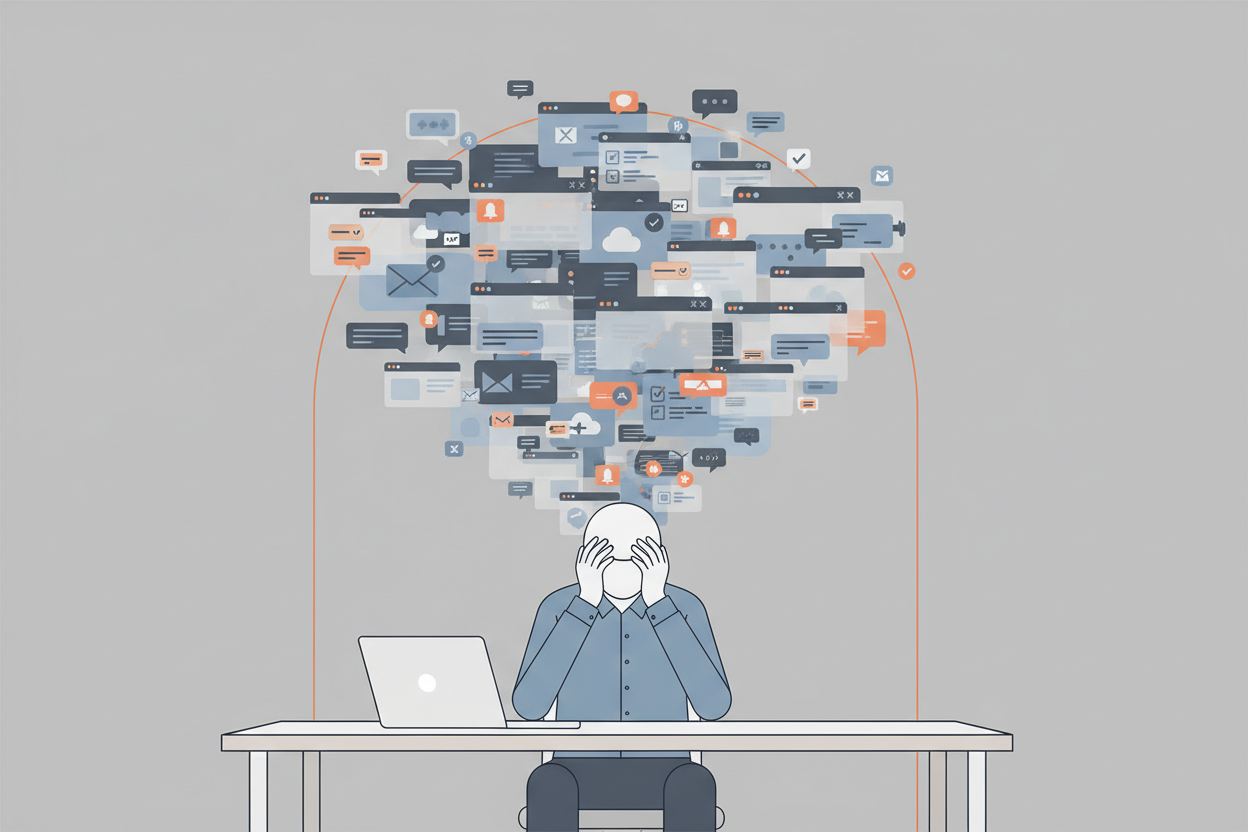 Digitale Überforderung im Arbeitsalltag durch zu viele Tools und Benachrichtigungen