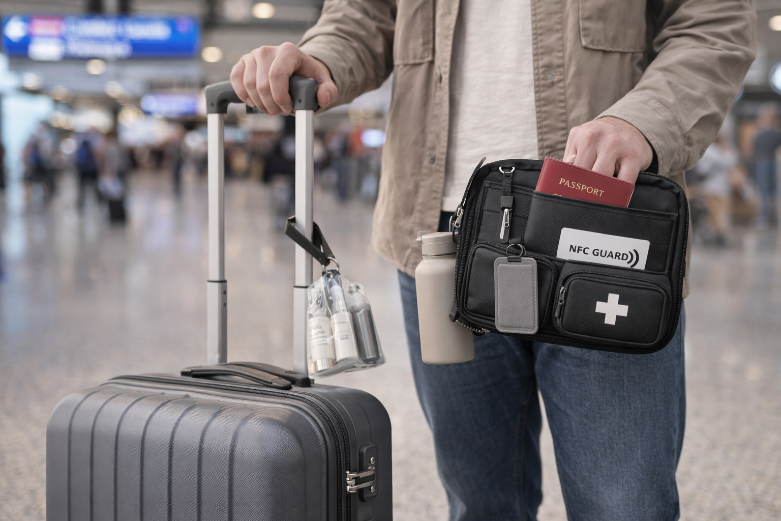 Übersichtlich angeordnete Reise-Essentials für einen sicheren und gut organisierten Start – FitStart Travel Basic