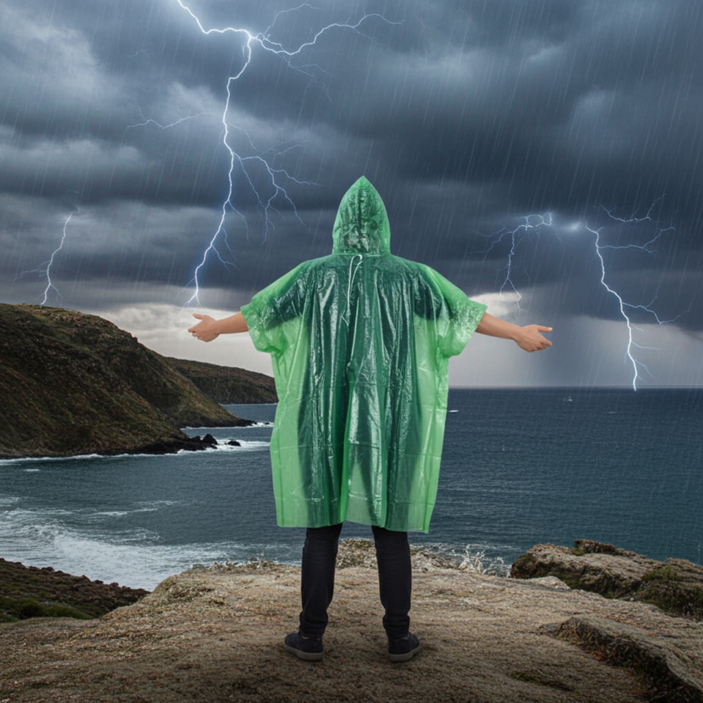 FitStart Travel Basic Regenponcho – leichter, kompakter Poncho als Regenschutz für Reisen und unterwegs.