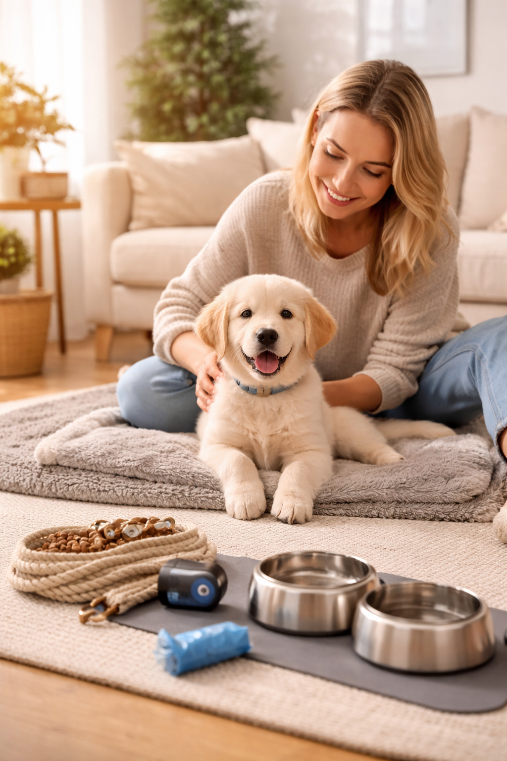 Junger Hund liegt ruhig bei seiner Bezugsperson – entspannter Beginn mit dem FitStart Hund Starter