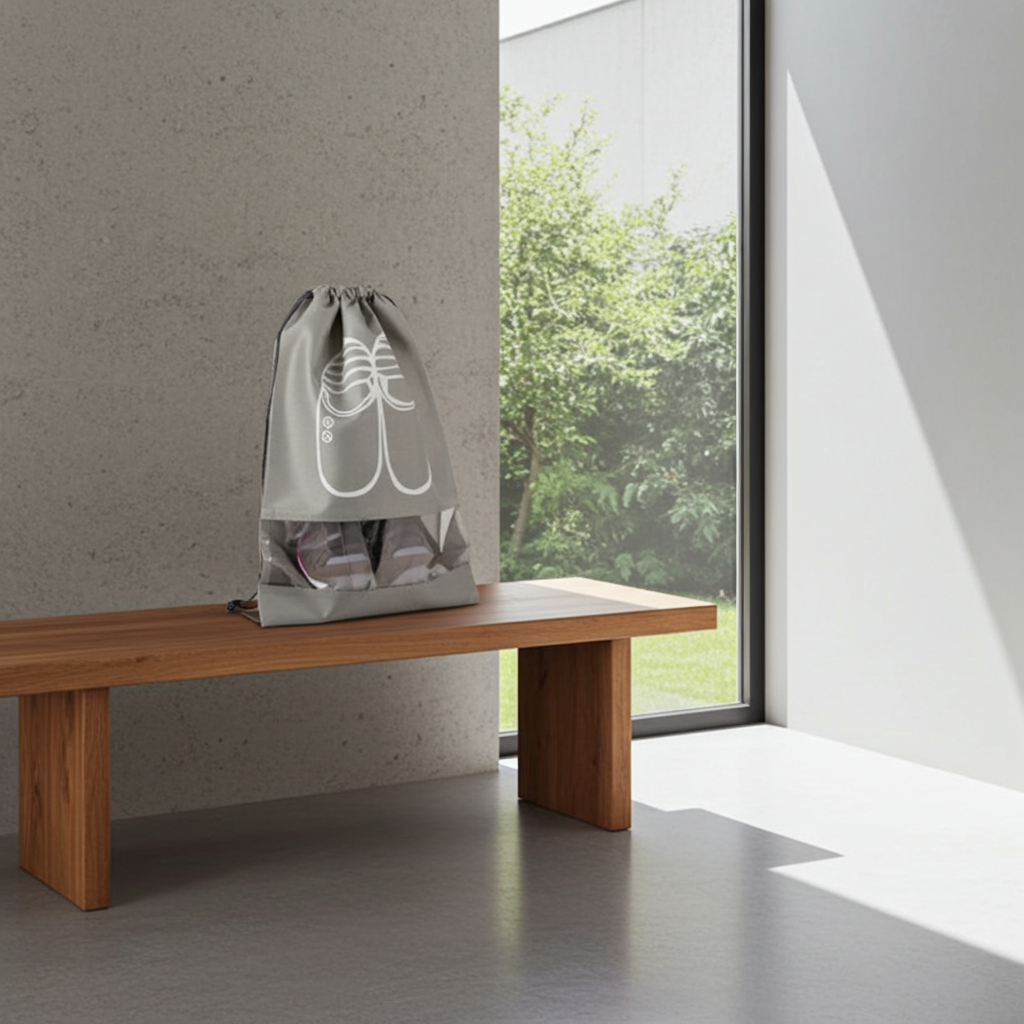 Schuhbeutel im Koffer zur sauberen Trennung von Schuhen und Kleidung