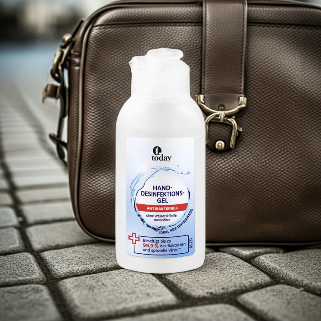 Handdesinfektionsgel von FitStart Travel in 50 ml Flasche – praktische Hygienelösung für unterwegs, auf Reisen oder im täglichen Gebrauch.