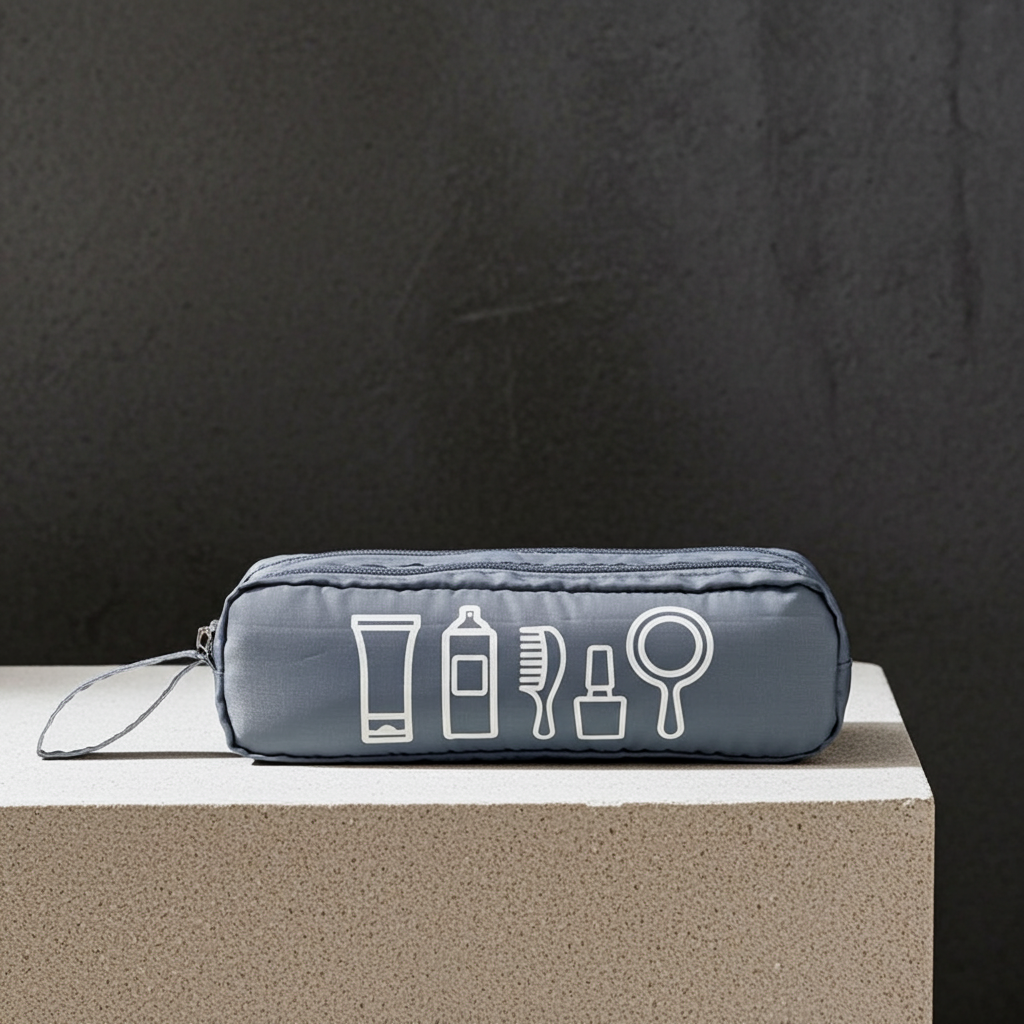 Reise-Kosmetiktasche in Grau mit praktischem Doppelreissverschluss