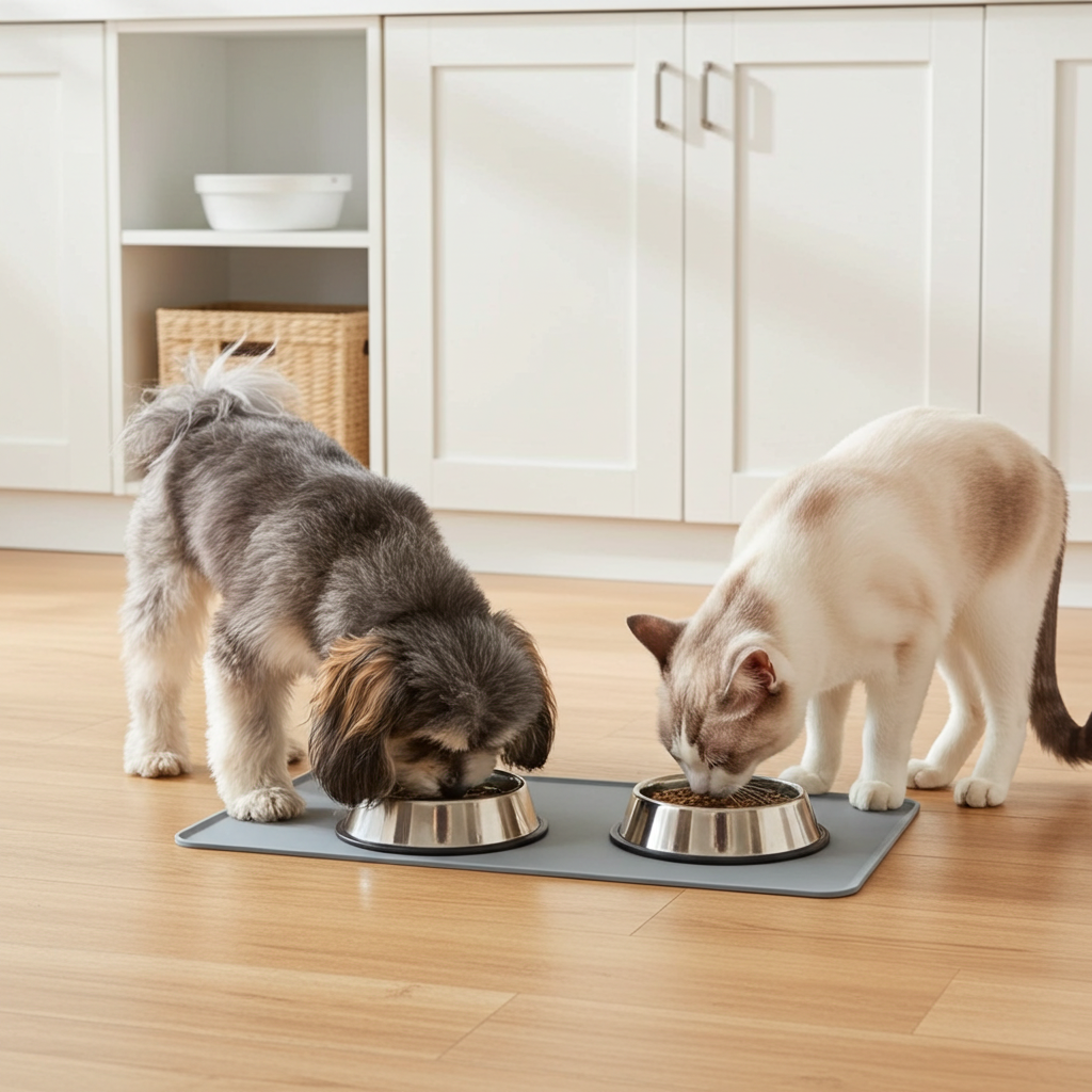 FitStart Pets Basic Napfunterlage für Hund und Katze – pflegeleichte Unterlage für sauberen Futterplatz zuhause.