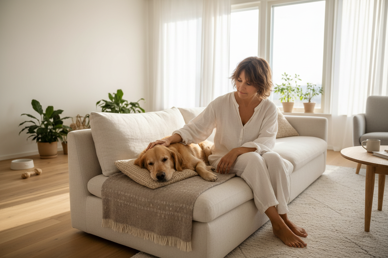 Entspannter Hund im gemeinsamen Alltag zu Hause mit ruhigen und klaren Routinen