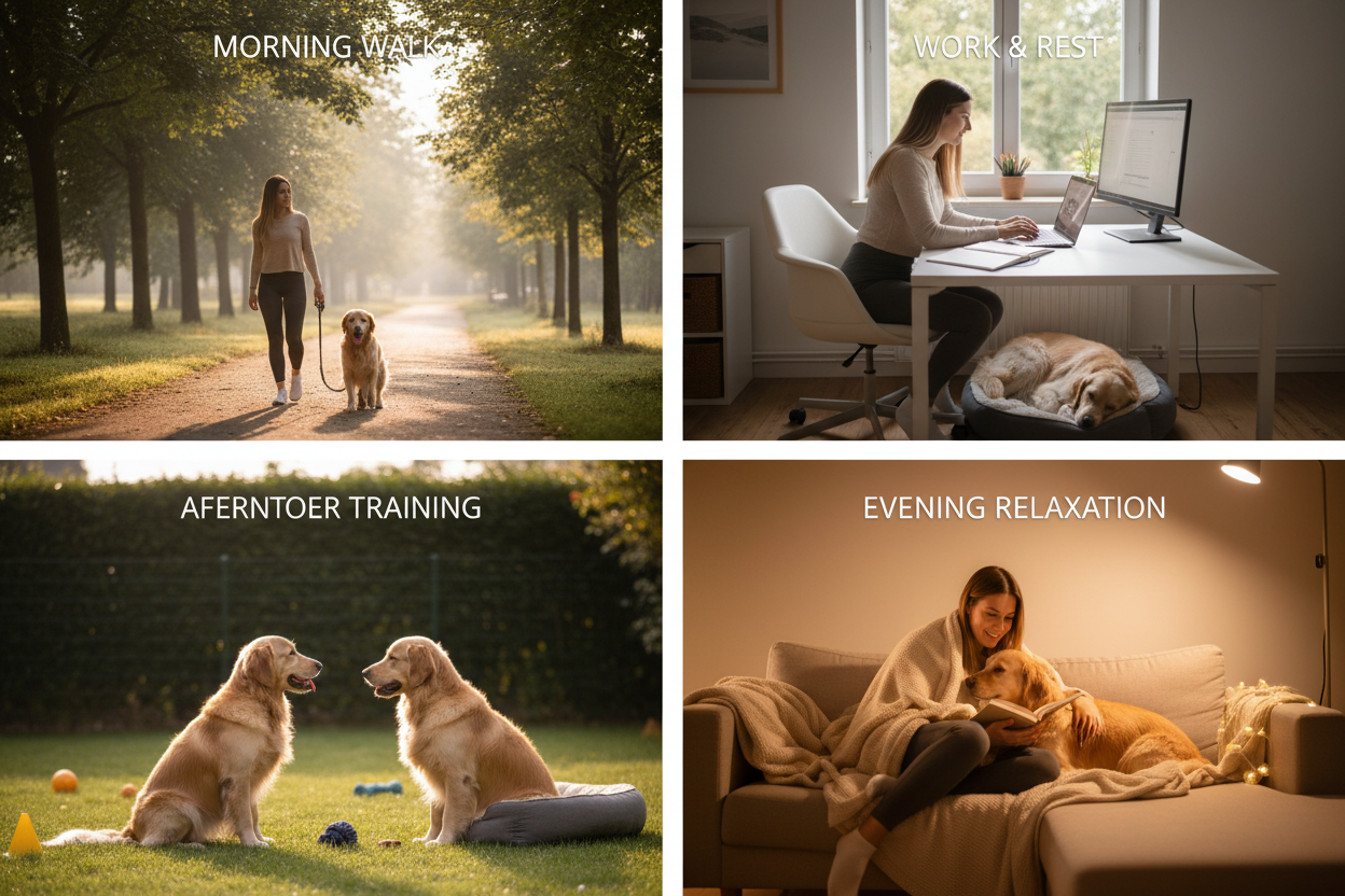 Frau mit Hund im Alltag – strukturierter und entspannter Tagesablauf mit klaren Routinen